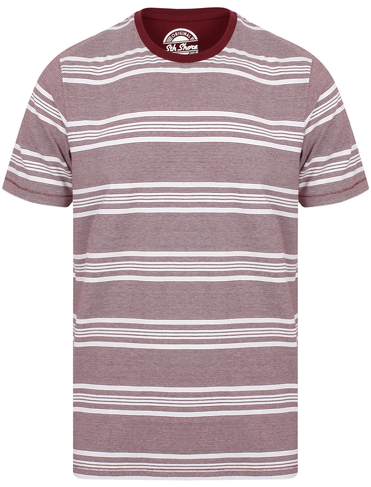 Nissi Cotton Striped Crew Neck T-Shirt In Oxblood - South Shore