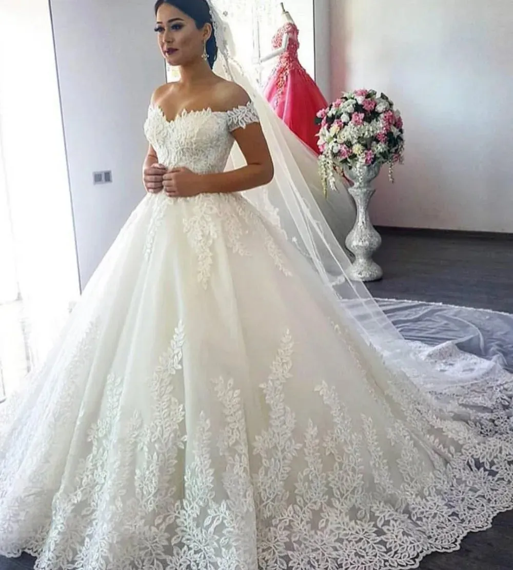 Off Shoulder Classic Boat Neck A-line Wedding Dress