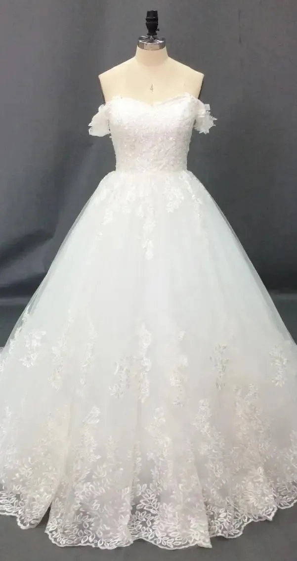 Off Shoulder Classic Boat Neck A-line Wedding Dress