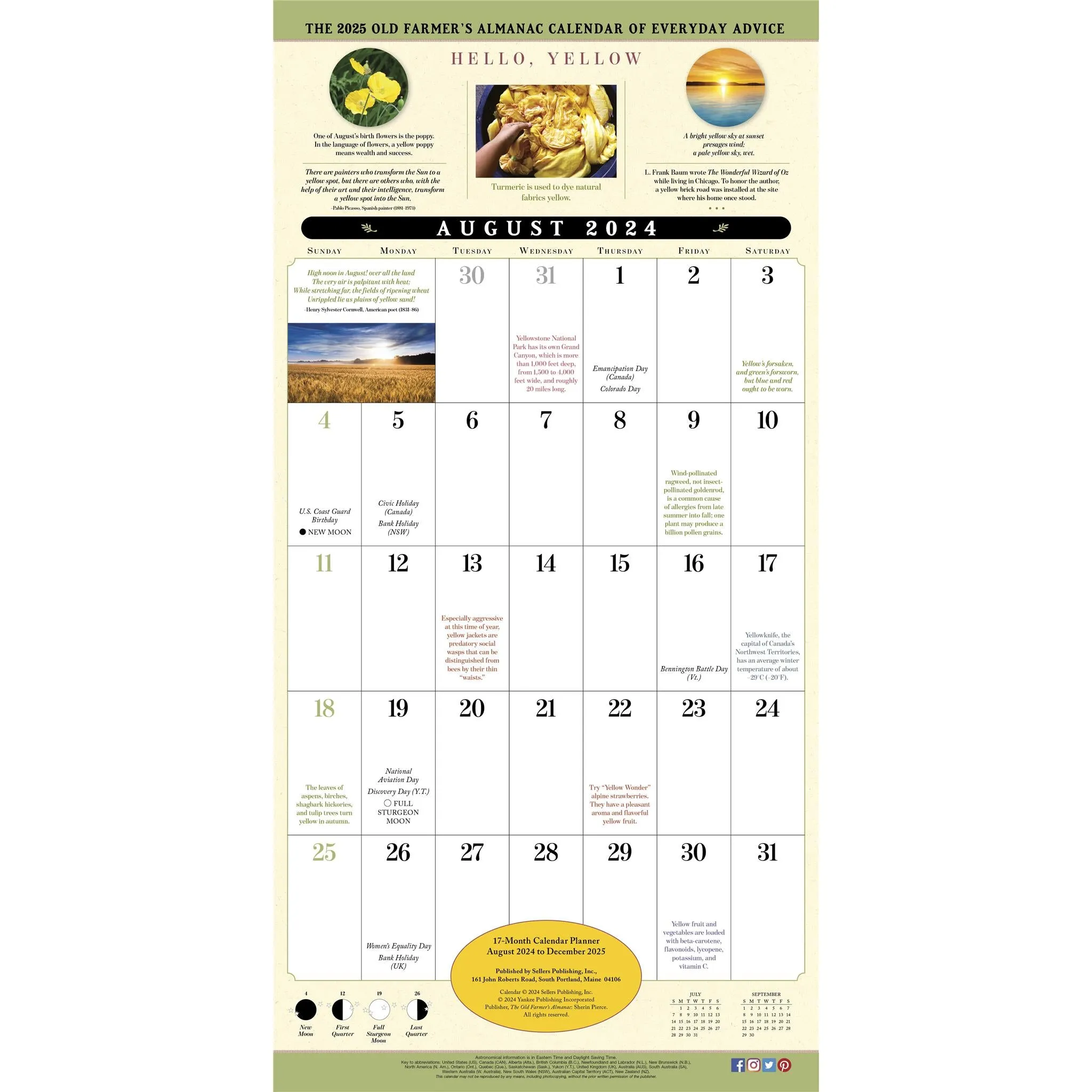 Old Farmers Almanac Everyday Advice Wall 2025 Calendar