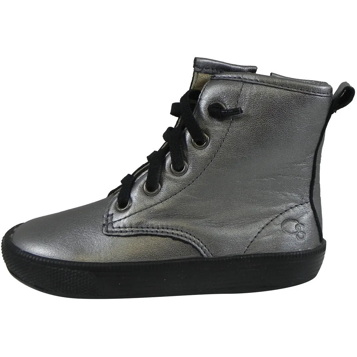 Old Soles Boy's and Girl's 1023 Rich Silver Swag High Top Leather Zip Up Stretch Lace Sneaker Boots