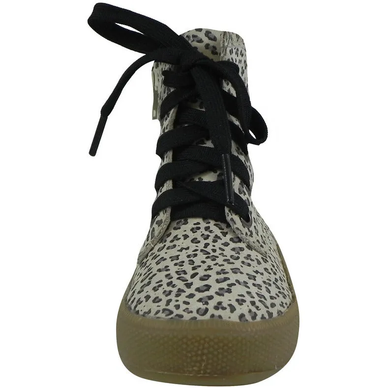 Old Soles Girl's 1023 Swag High Top Cat Leather Zip Up Stretch Lace Sneaker Boots