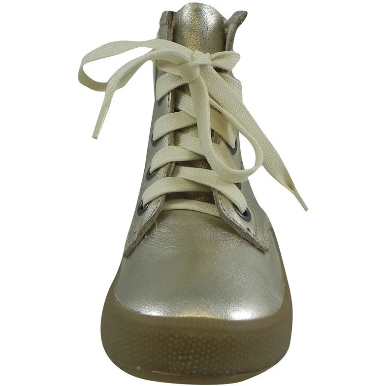 Old Soles Girl's 1023 Swag High Top Gold Leather Zip Up Stretch Lace Sneaker Boots