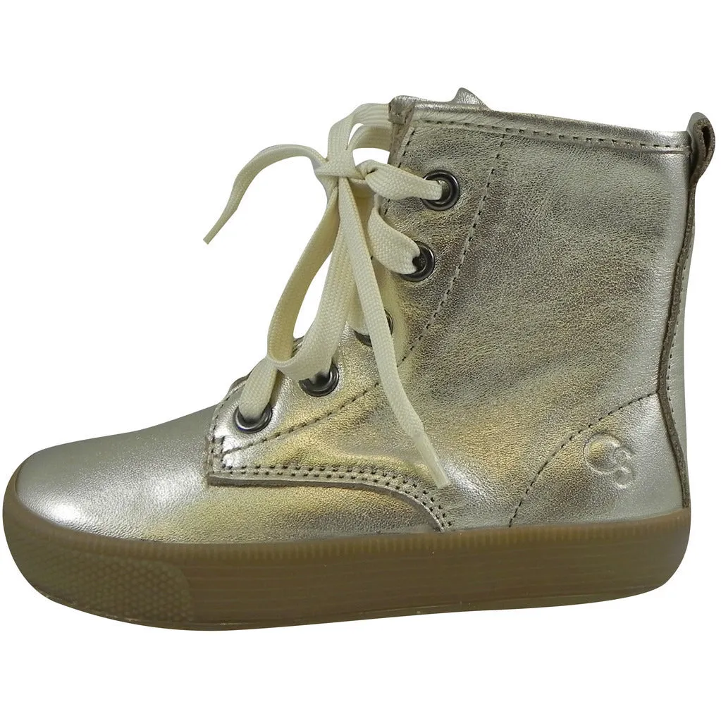 Old Soles Girl's 1023 Swag High Top Gold Leather Zip Up Stretch Lace Sneaker Boots