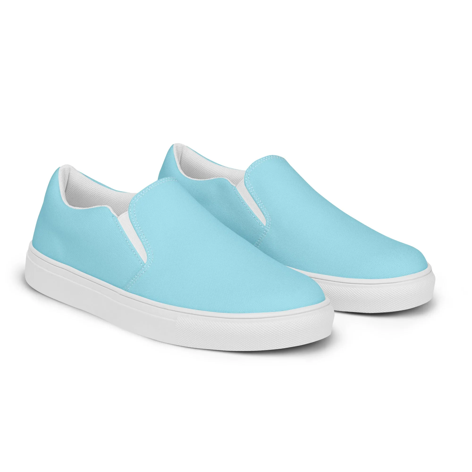 Pastel Blue Men's Slip Ons, Solid Light Blue Color Best Casual Breathable Men’s Slip-on Canvas Shoes (US Size: 5-13)