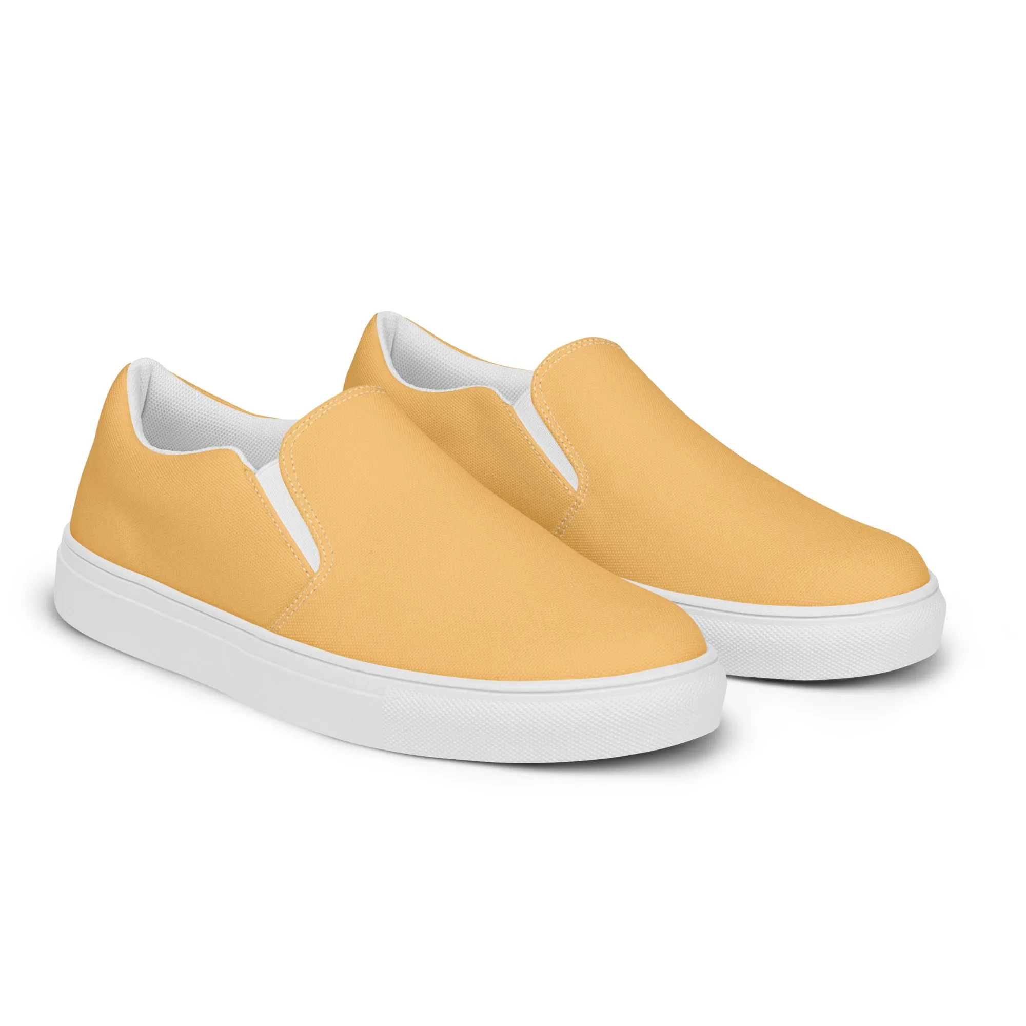 Pastel Yellow Men's Slips Ons, Solid Pale Yellow Color Best Casual Breathable Men’s Slip-on Canvas Shoes (US Size: 5-13)