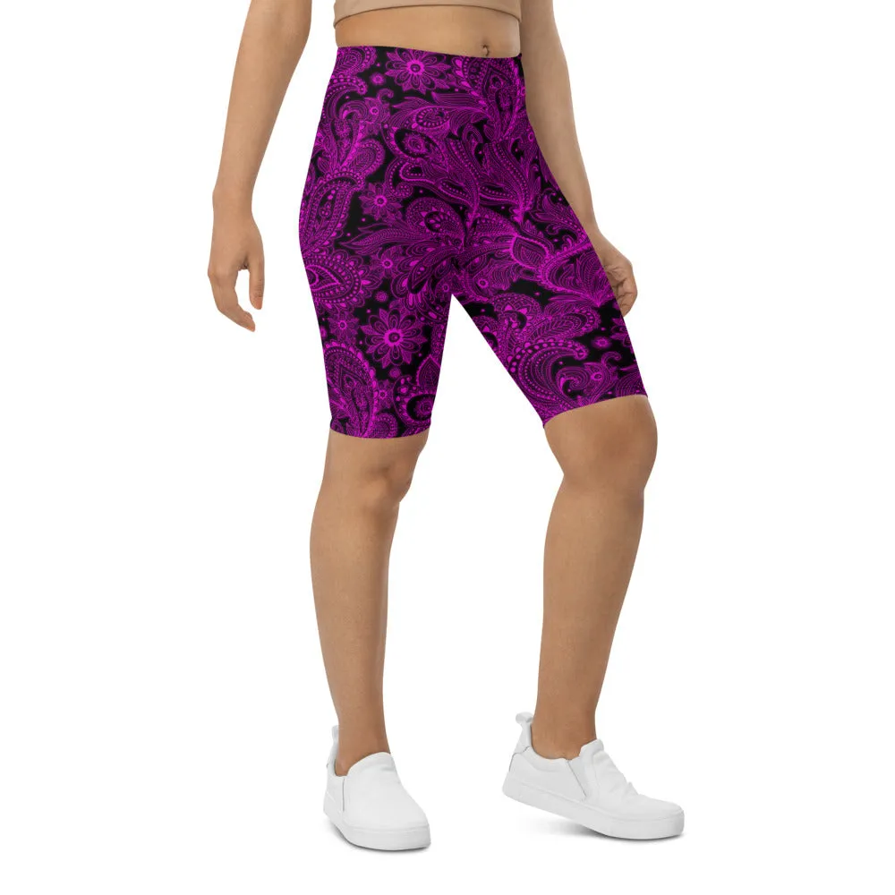 Pink Glowing Floral Bike Shorts