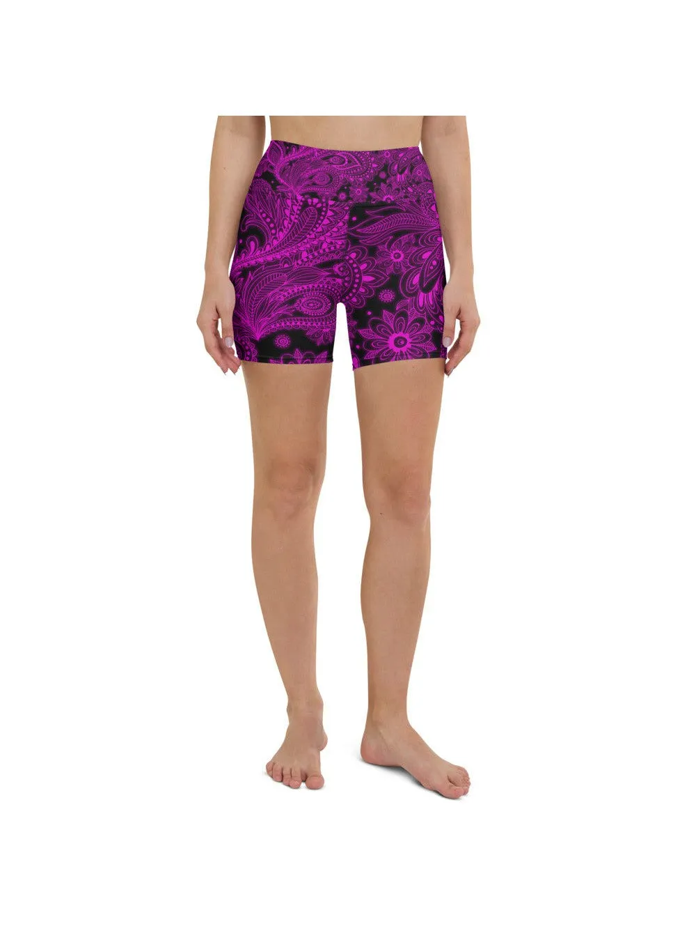 Pink Glowing Floral Yoga Shorts