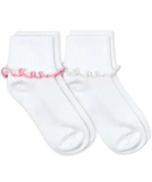 Pink/white Ripple edge cuffed socks(2 pair pack)