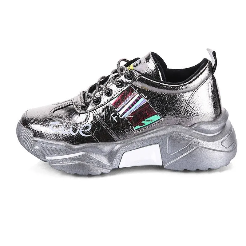 Platform Sneakers Tendon Sole Women's Shoes Patent Leather