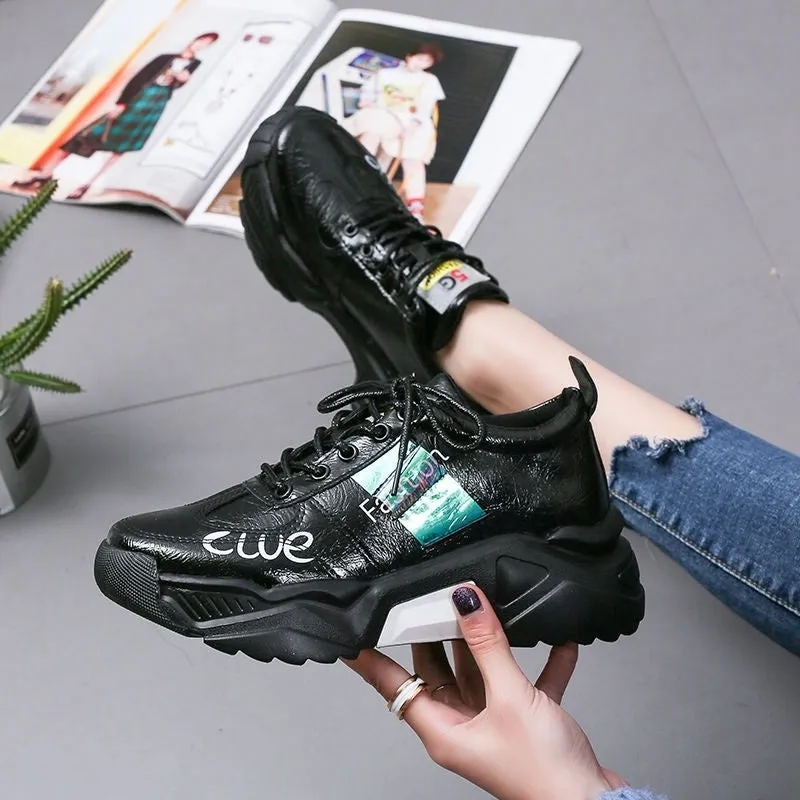 Platform Sneakers Tendon Sole Women's Shoes Patent Leather