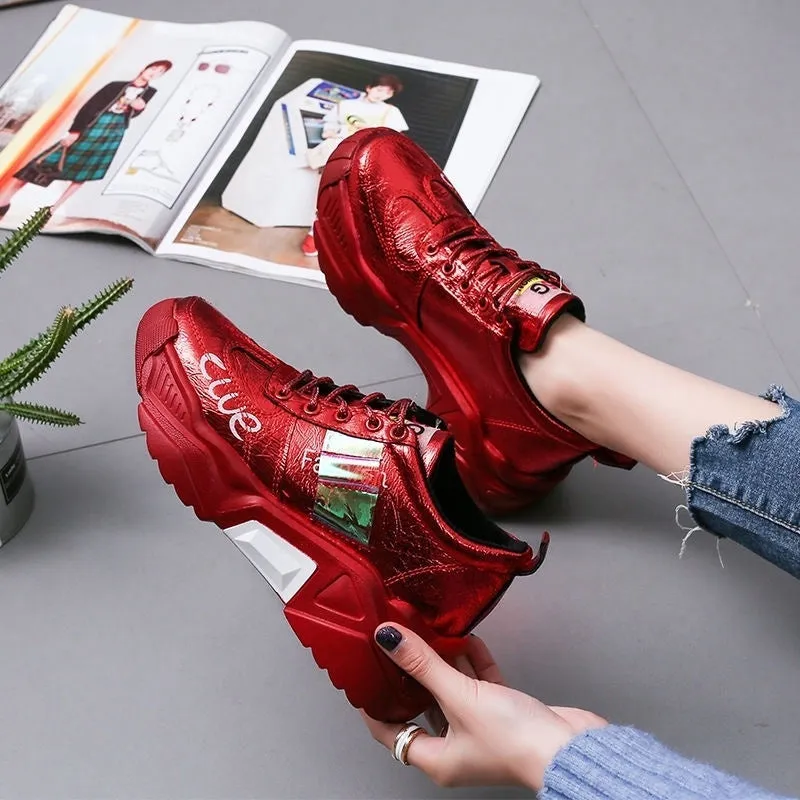 Platform Sneakers Tendon Sole Women's Shoes Patent Leather