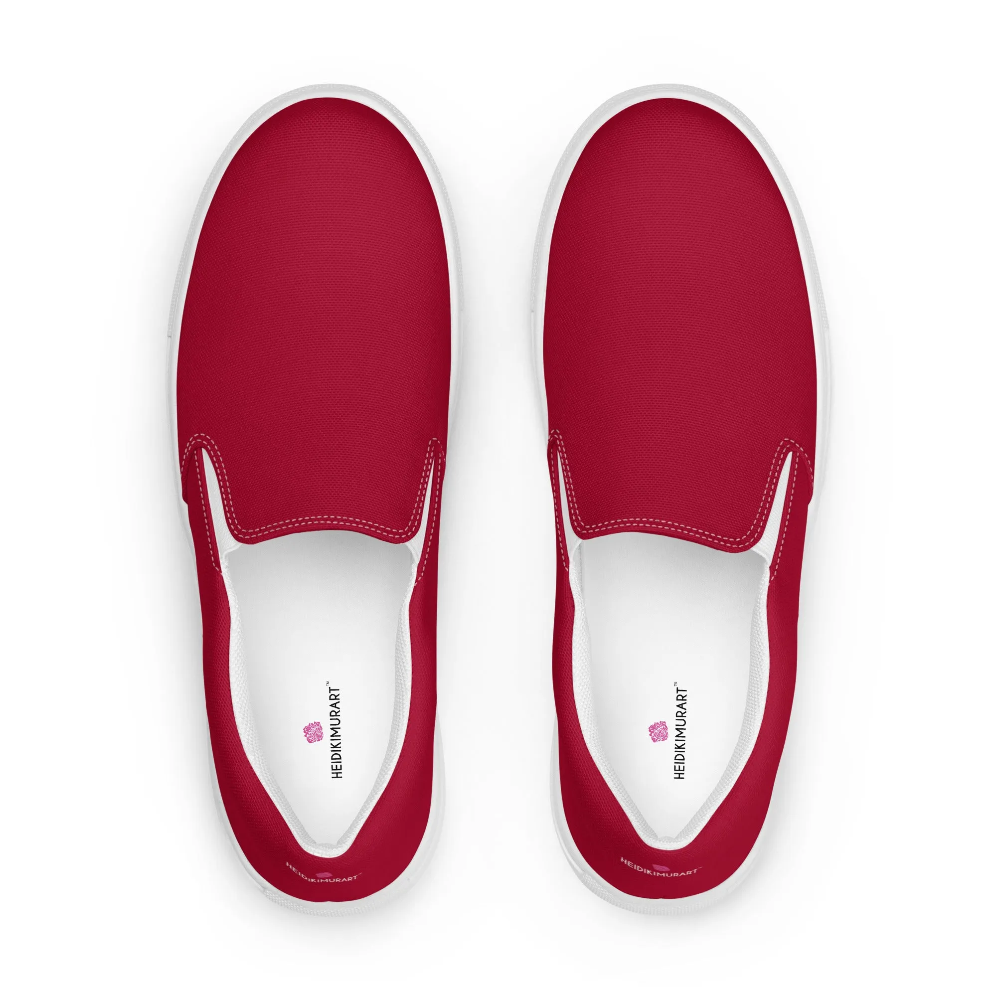 Red Men's Slip Ons, Solid Bright Red Color Best Casual Breathable Men’s Slip-on Canvas Shoes (US Size: 5-13)