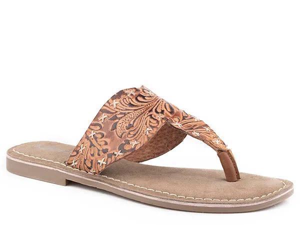 Roper Women's Juliet Floral Embossed Sandal- Tan