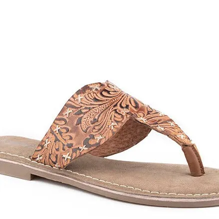 Roper Women's Juliet Floral Embossed Sandal- Tan