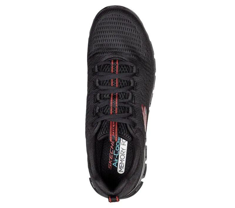 'Skechers' Men's Glide-Step Fasten Up Wide Running Shoe - Black / Red (Wide)