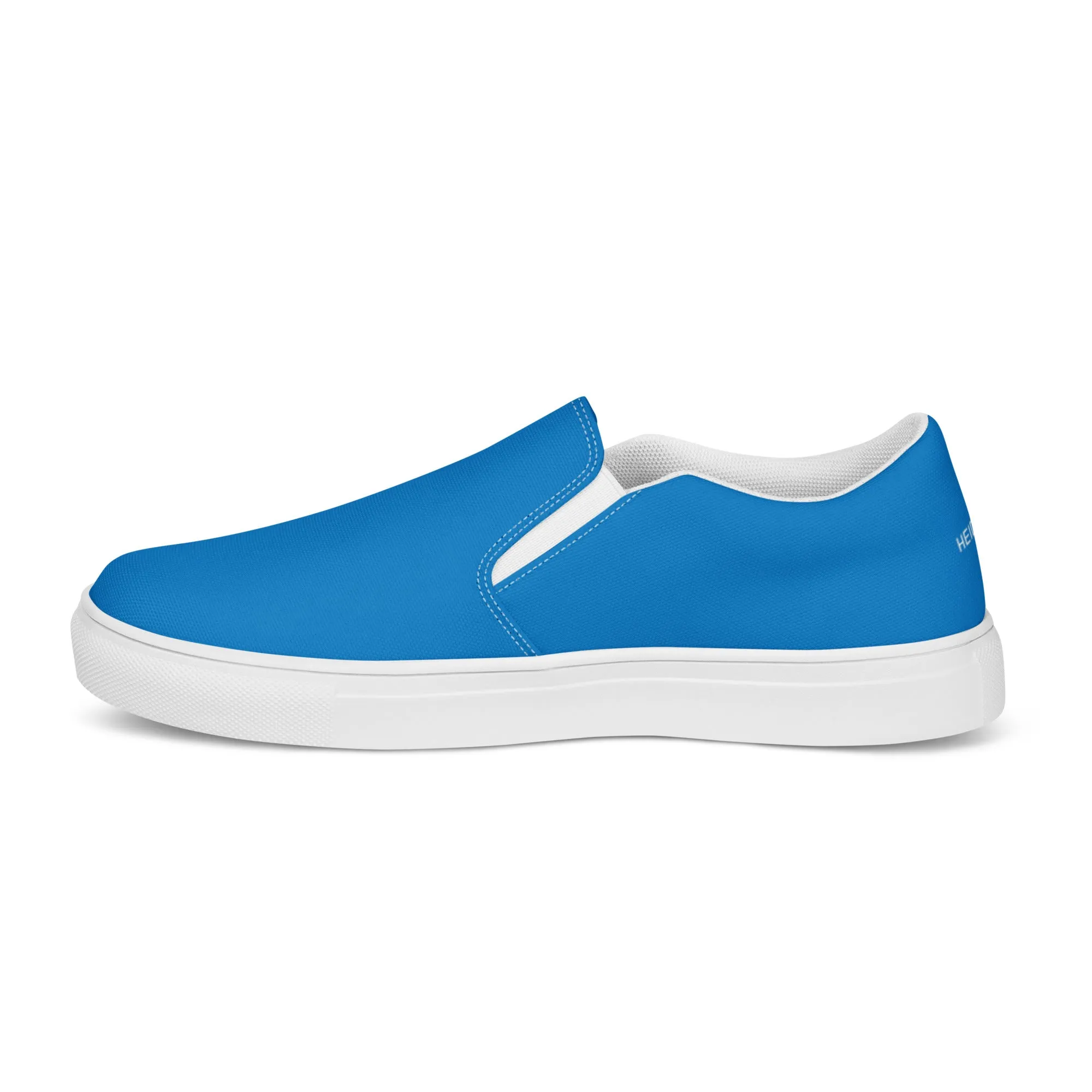 Sky Blue Men's Slip Ons, Solid Bright Blue Color Best Casual Breathable Men’s Slip-on Canvas Shoes (US Size: 5-13)