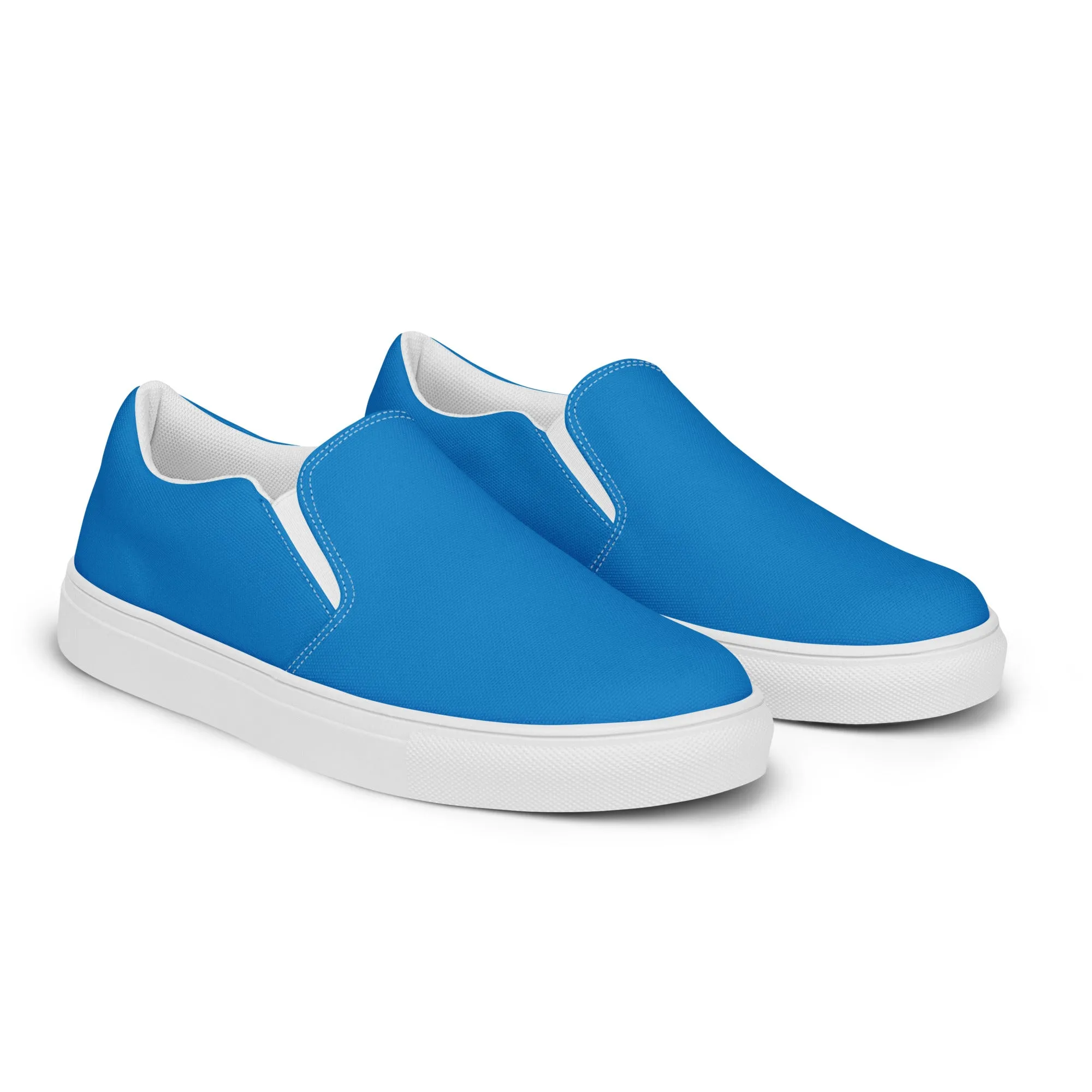 Sky Blue Men's Slip Ons, Solid Bright Blue Color Best Casual Breathable Men’s Slip-on Canvas Shoes (US Size: 5-13)