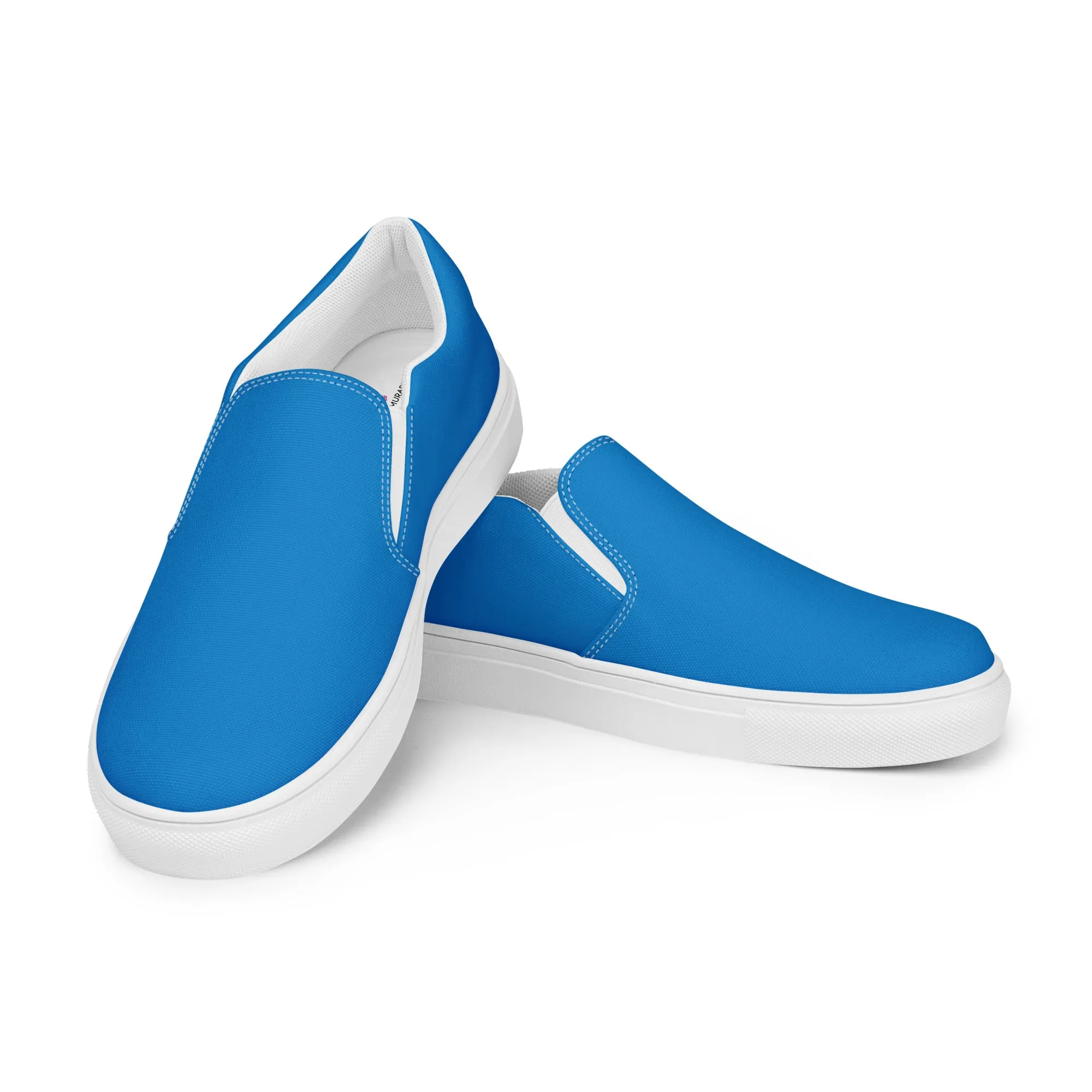 Sky Blue Men's Slip Ons, Solid Bright Blue Color Best Casual Breathable Men’s Slip-on Canvas Shoes (US Size: 5-13)