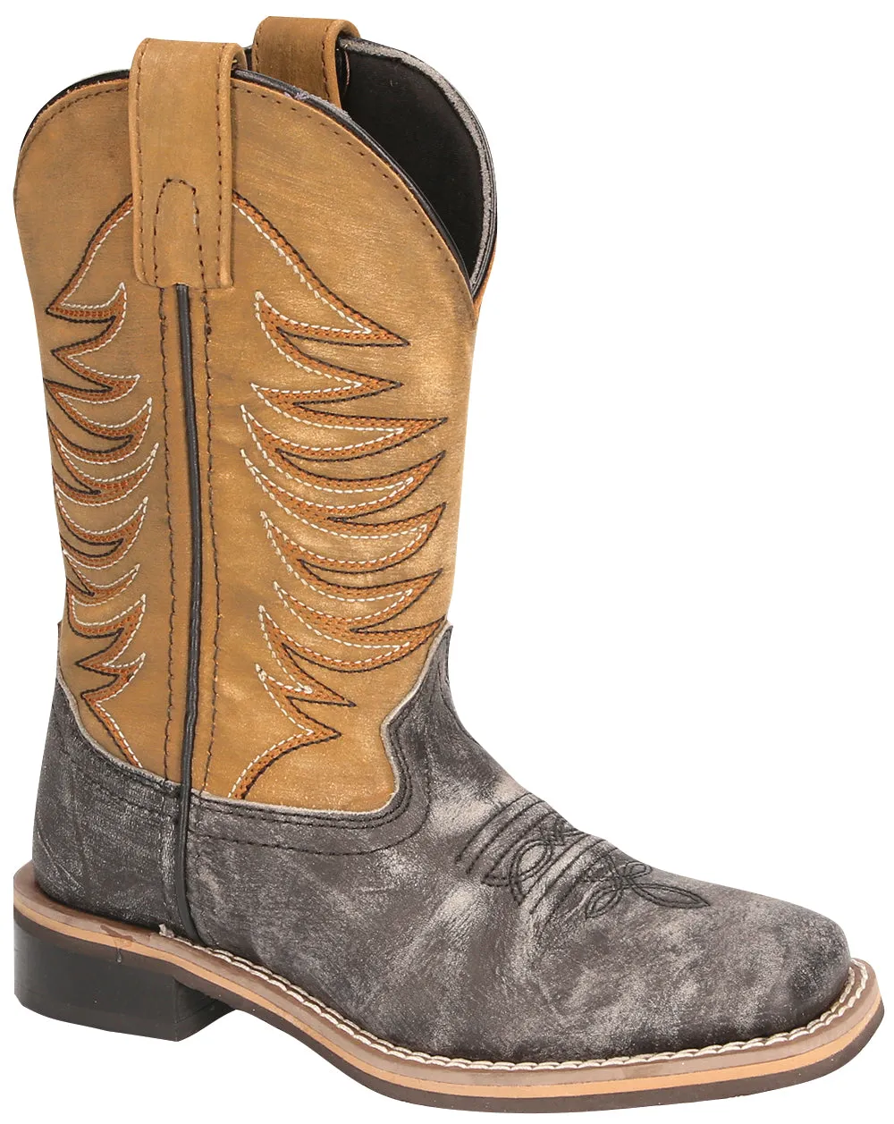 'Smoky Mountain' Children's Prescott Western Square Toe - Black Distress / Antique Tan