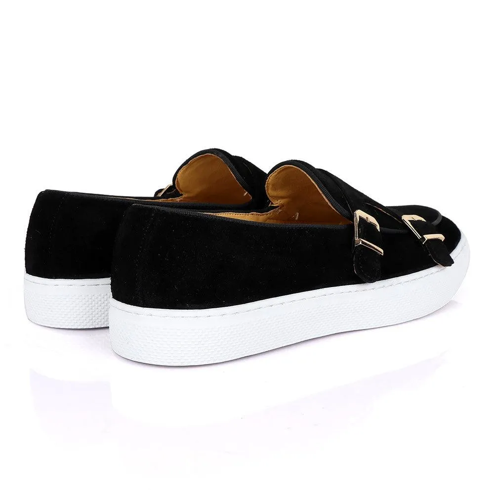 Terry Taylors Monk Double Strap Black Suede Sneaker Shoe