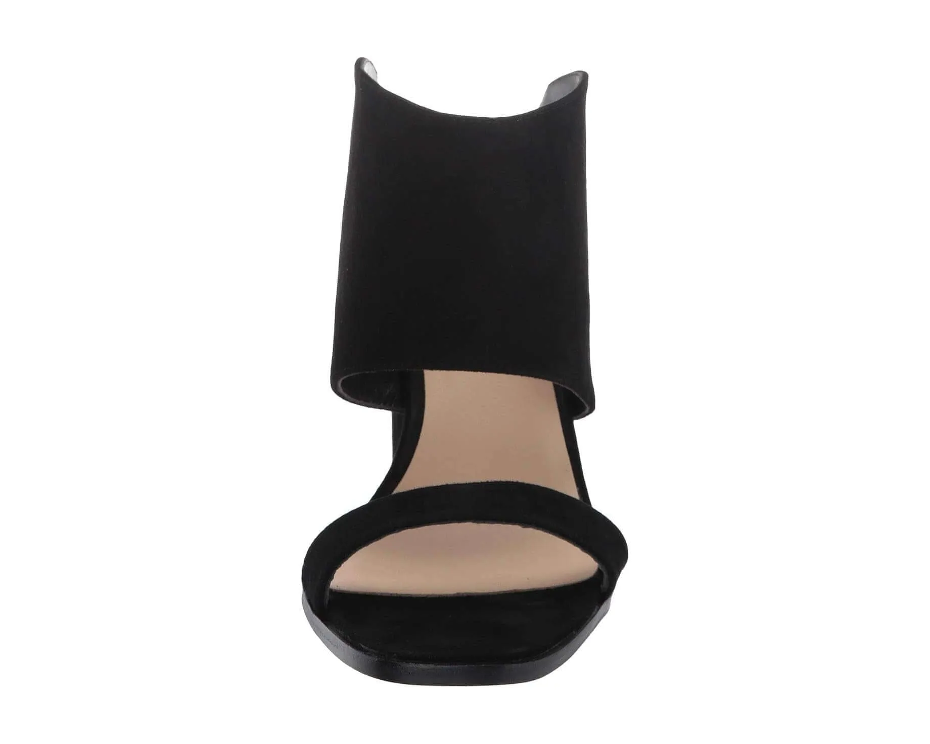 The Linda Heels: Black Double Strap Suede Slip On Heels