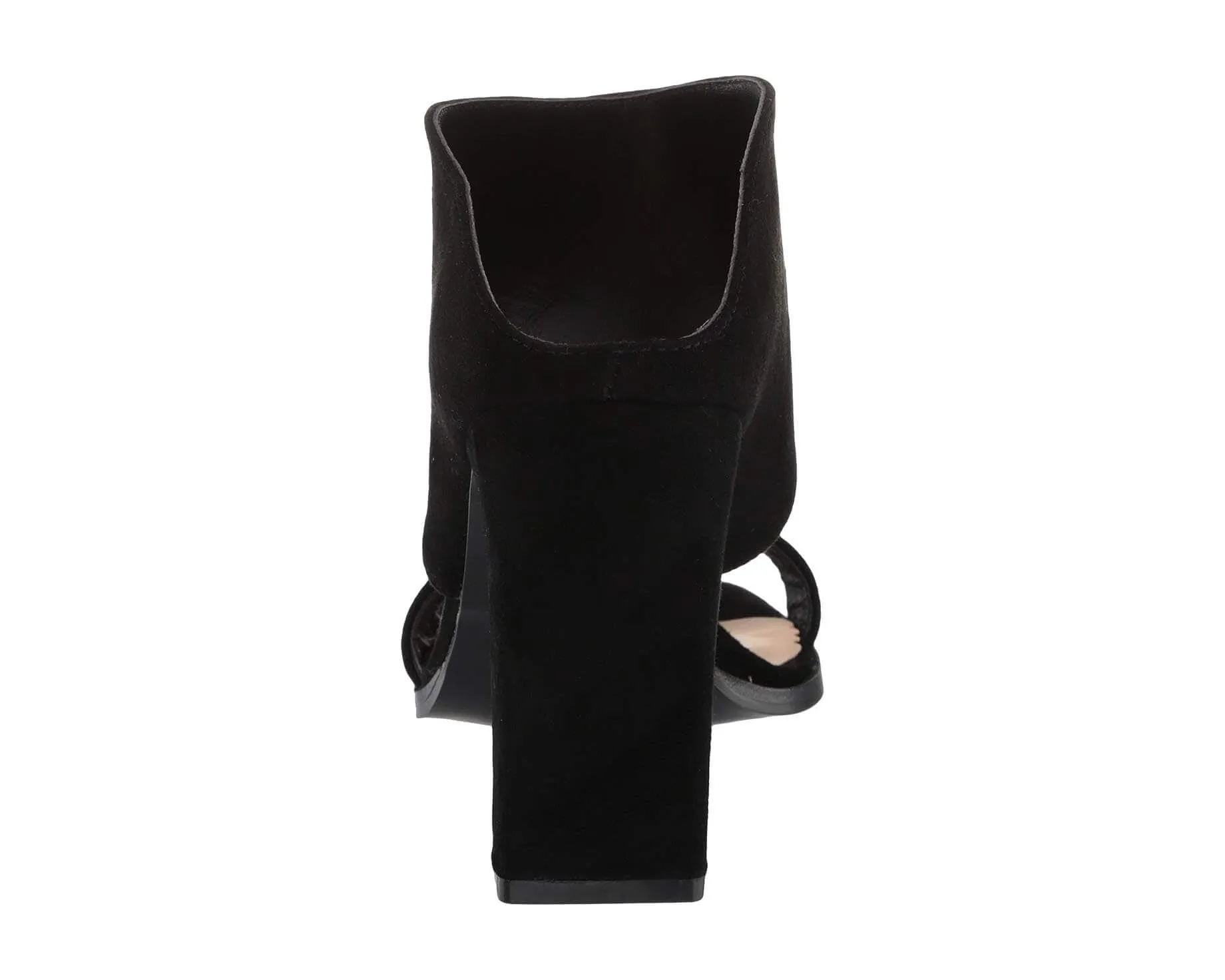 The Linda Heels: Black Double Strap Suede Slip On Heels