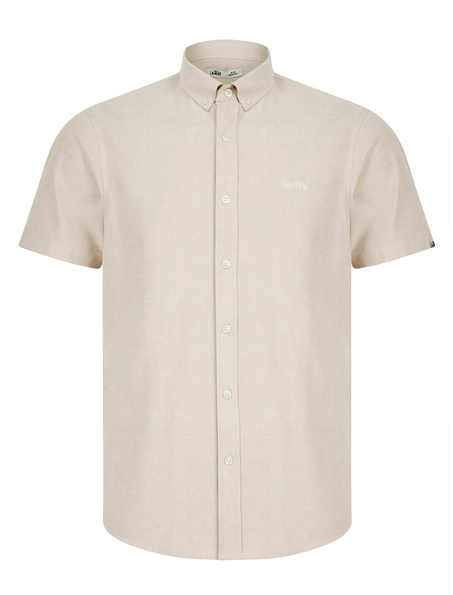 Tiberius Short Sleeve Oxford Cotton Shirt in Oatmeal  - Tokyo Laundry