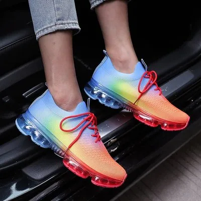 Tie-dye casual flying woven air cushion mesh breathable running shoes（HPSD090）