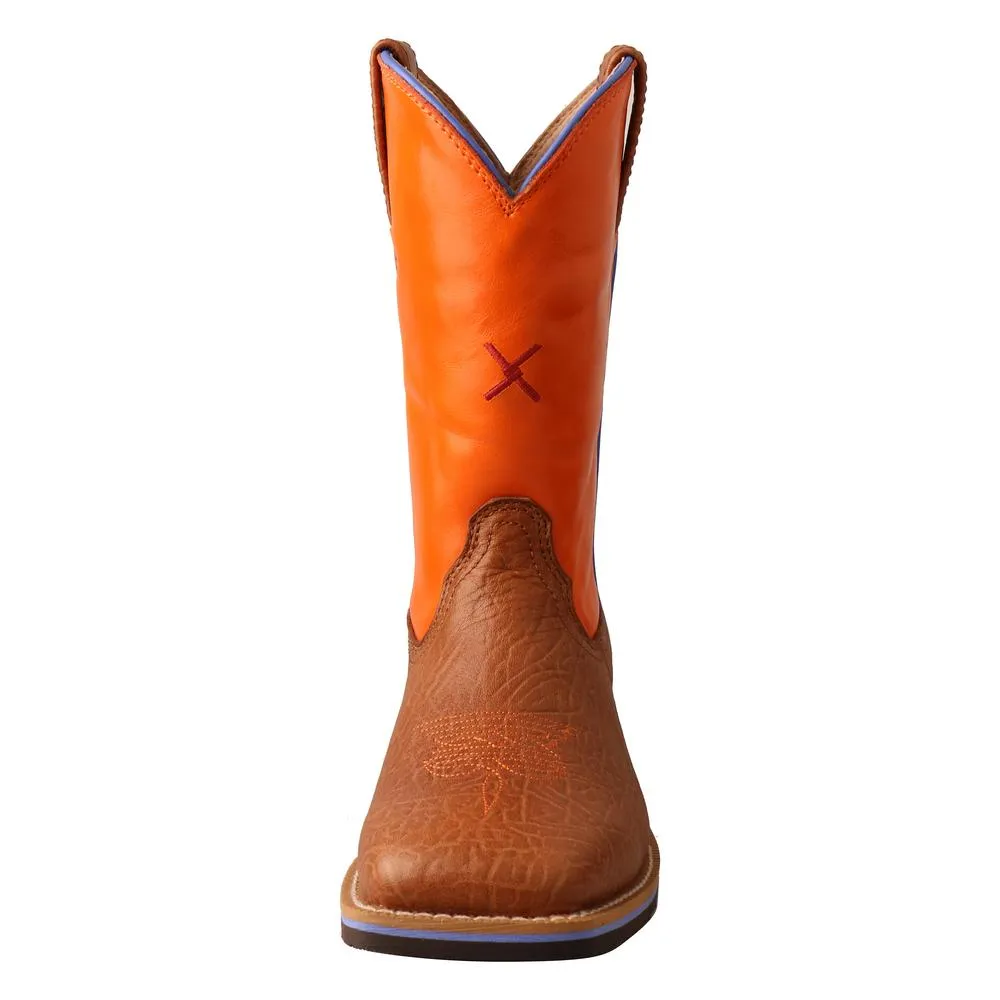 'Twisted X' Youth 9" Western Square Toe - Tan / Orange