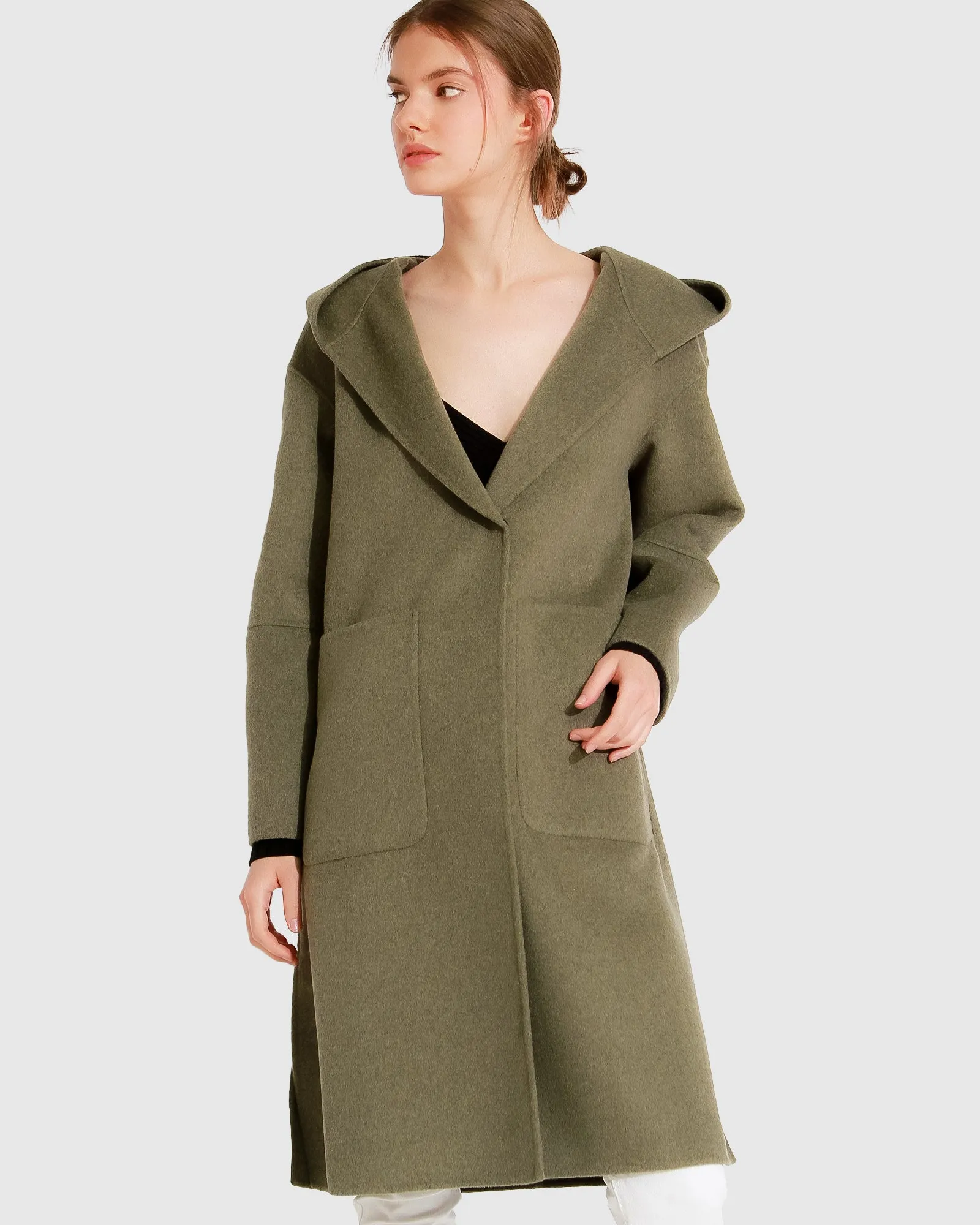 Walk This Way Wool Blend Oversized Coat - Army Green