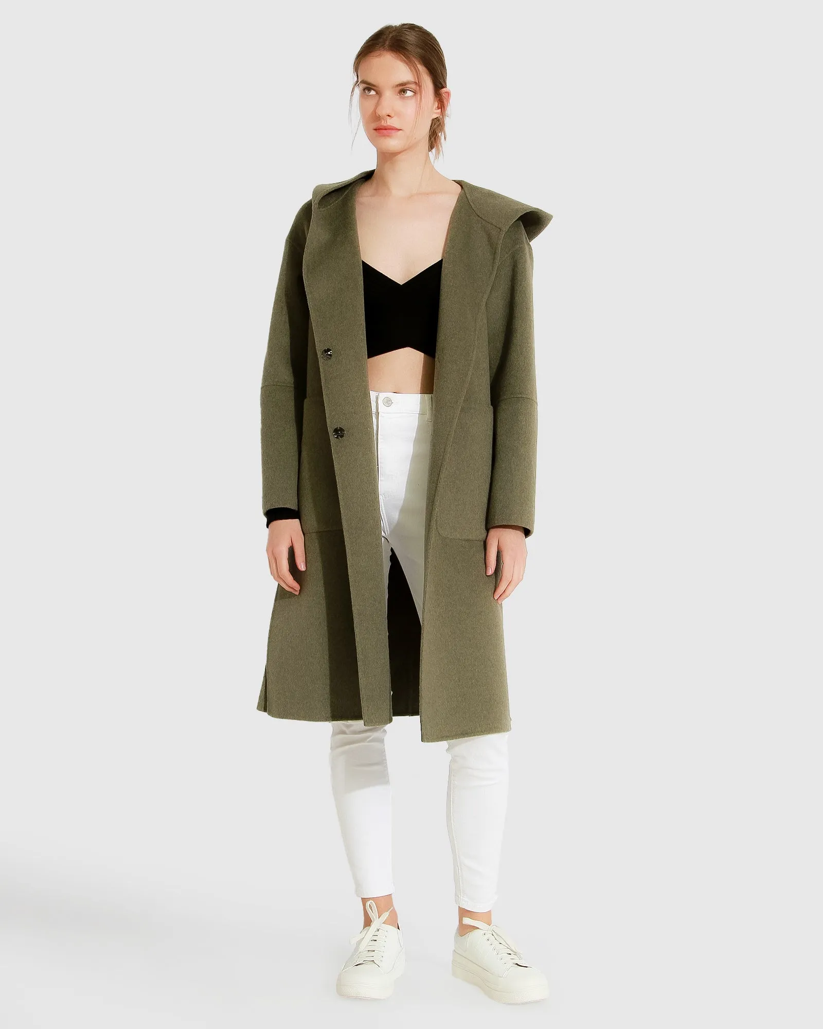 Walk This Way Wool Blend Oversized Coat - Army Green