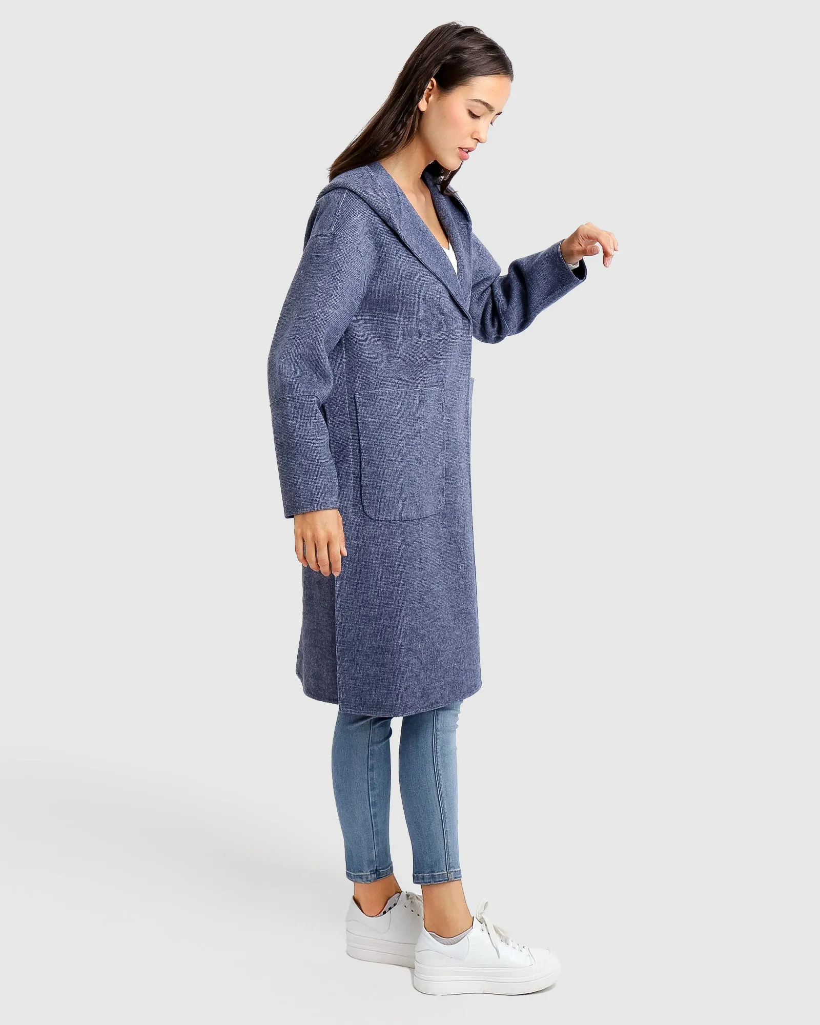 Walk This Way Wool Blend Oversized Coat - Navy Micro Check