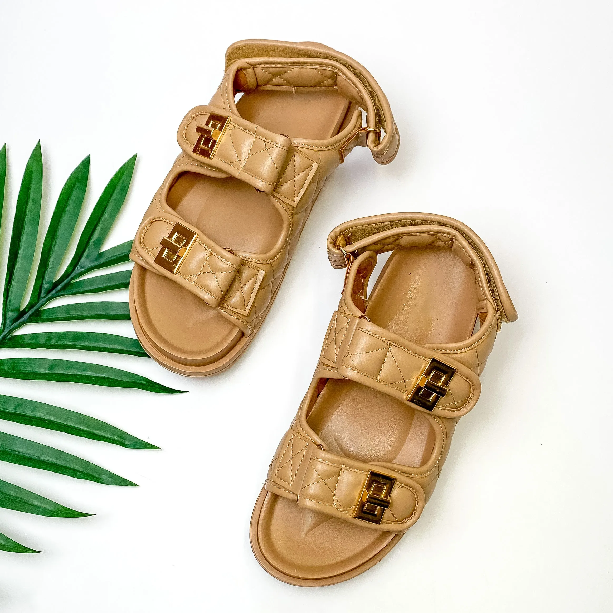 Weekend Trip Two Strap Velcro Sandals in Tan Brown