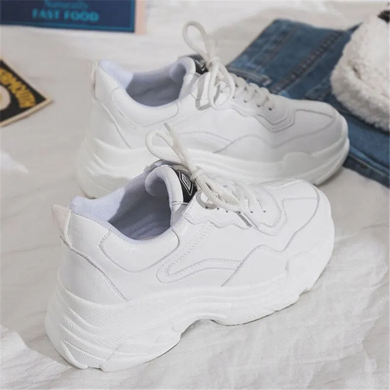 Wenkouban White Women Shoes New Chunky Sneakers For Women Lace-Up White Vulcanize Shoes Casual Fashion Dad Shoes Platform Sneakers Basket