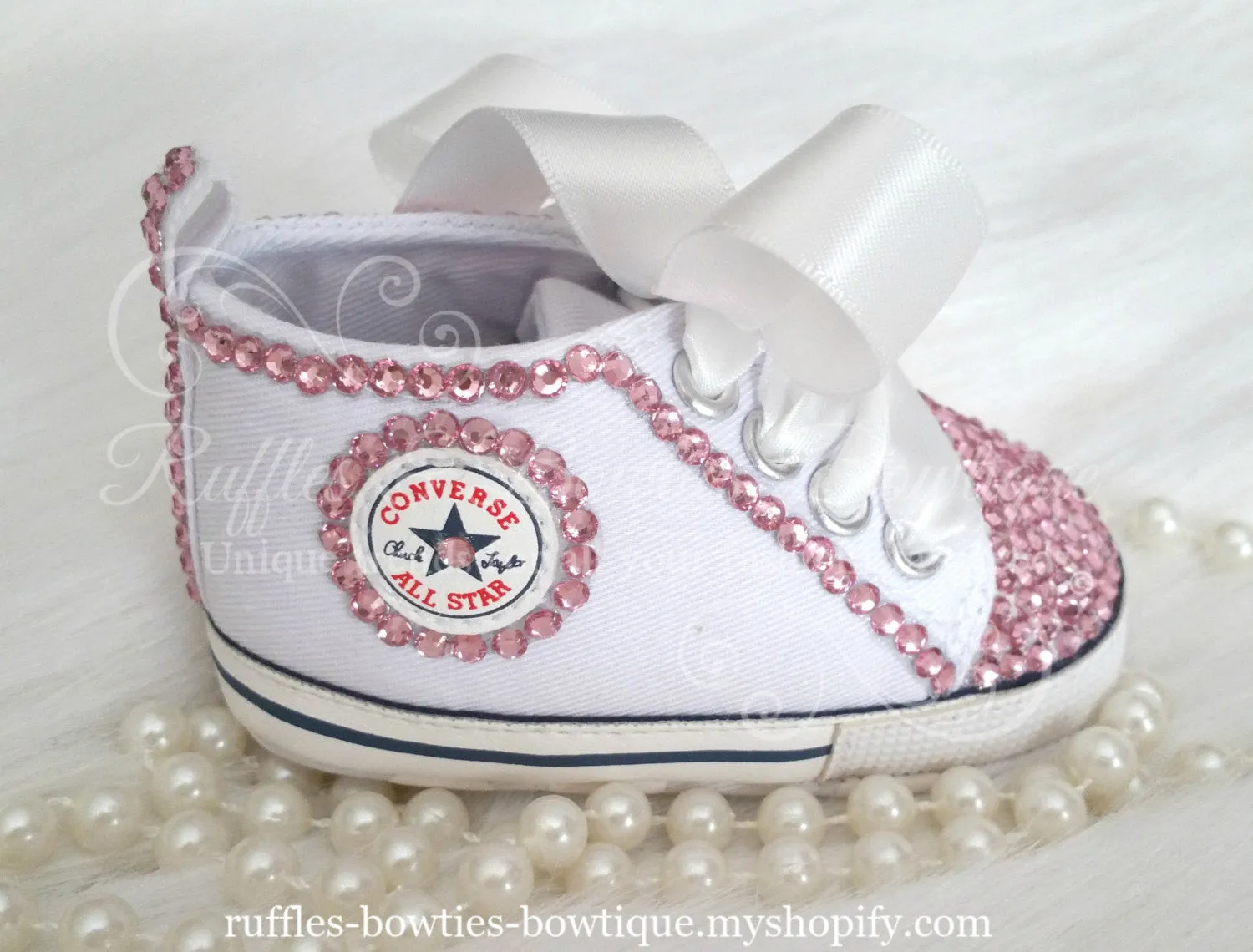 White and Pink Crystal Baby Converse High Tops - Crystal Shoes - Pre Walker Shoes - Baby Girl Shoes - Wedding - Christening - Baptism- Baby