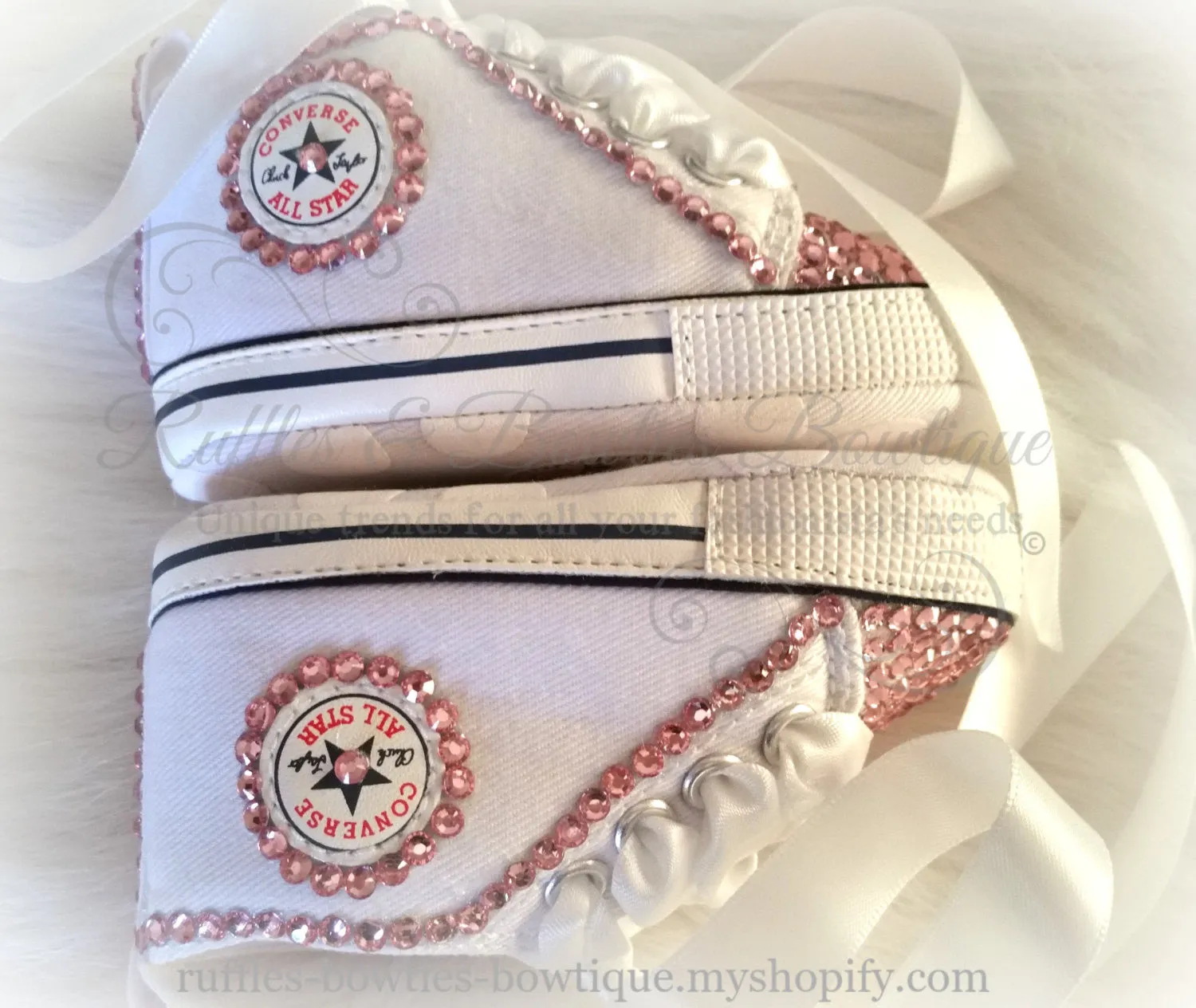 White and Pink Crystal Baby Converse High Tops - Crystal Shoes - Pre Walker Shoes - Baby Girl Shoes - Wedding - Christening - Baptism- Baby