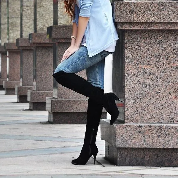 Women stiletto high heel pointed toe knight knee high boots