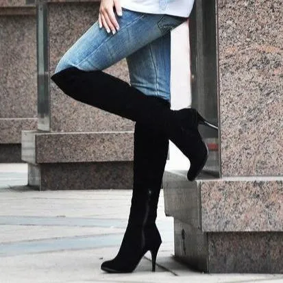 Women stiletto high heel pointed toe knight knee high boots