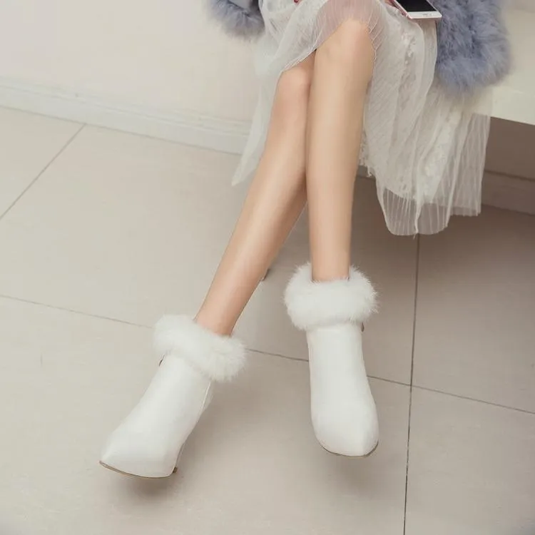 Women winter stiletto high heel pointed toe faux fur ankle boots