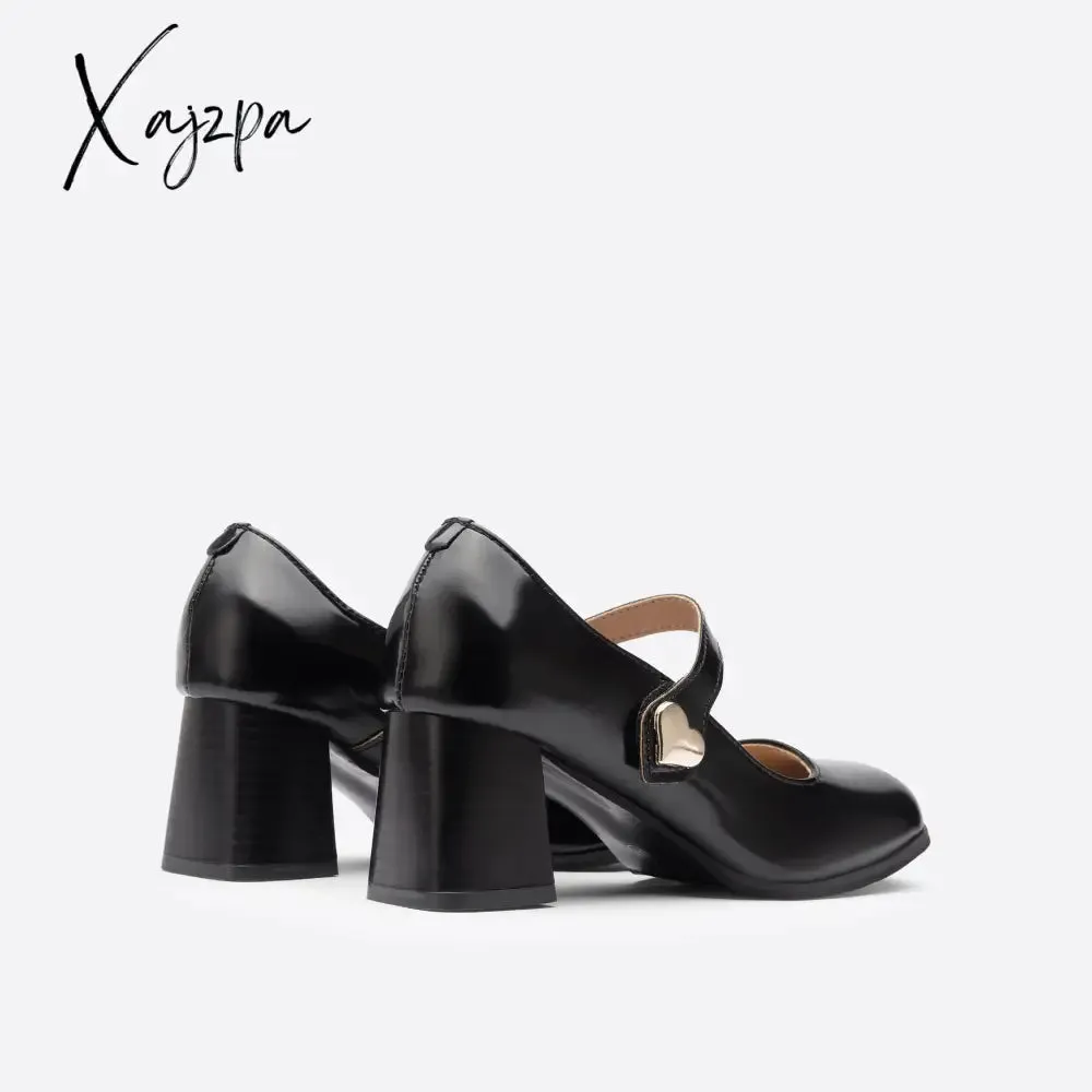 Xajzpa - Women Buckle Decor Chunky Heeled Mary Janes